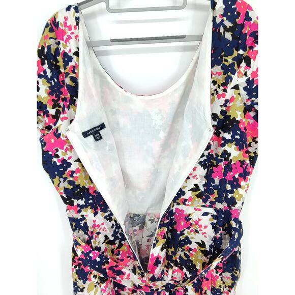 Lands End Woman's Blue Floral Fit&Flare Dress Size 20W Pockets Back Zipper Belt - Picture 6 of 13